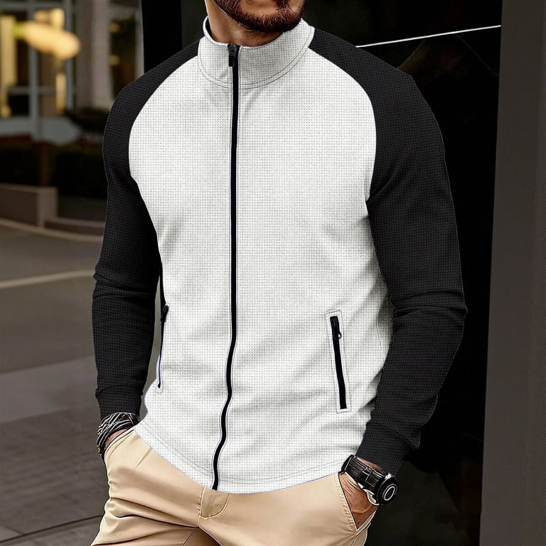 Men's Waffle Track Jackets Color Block Full Zip Running Athletic