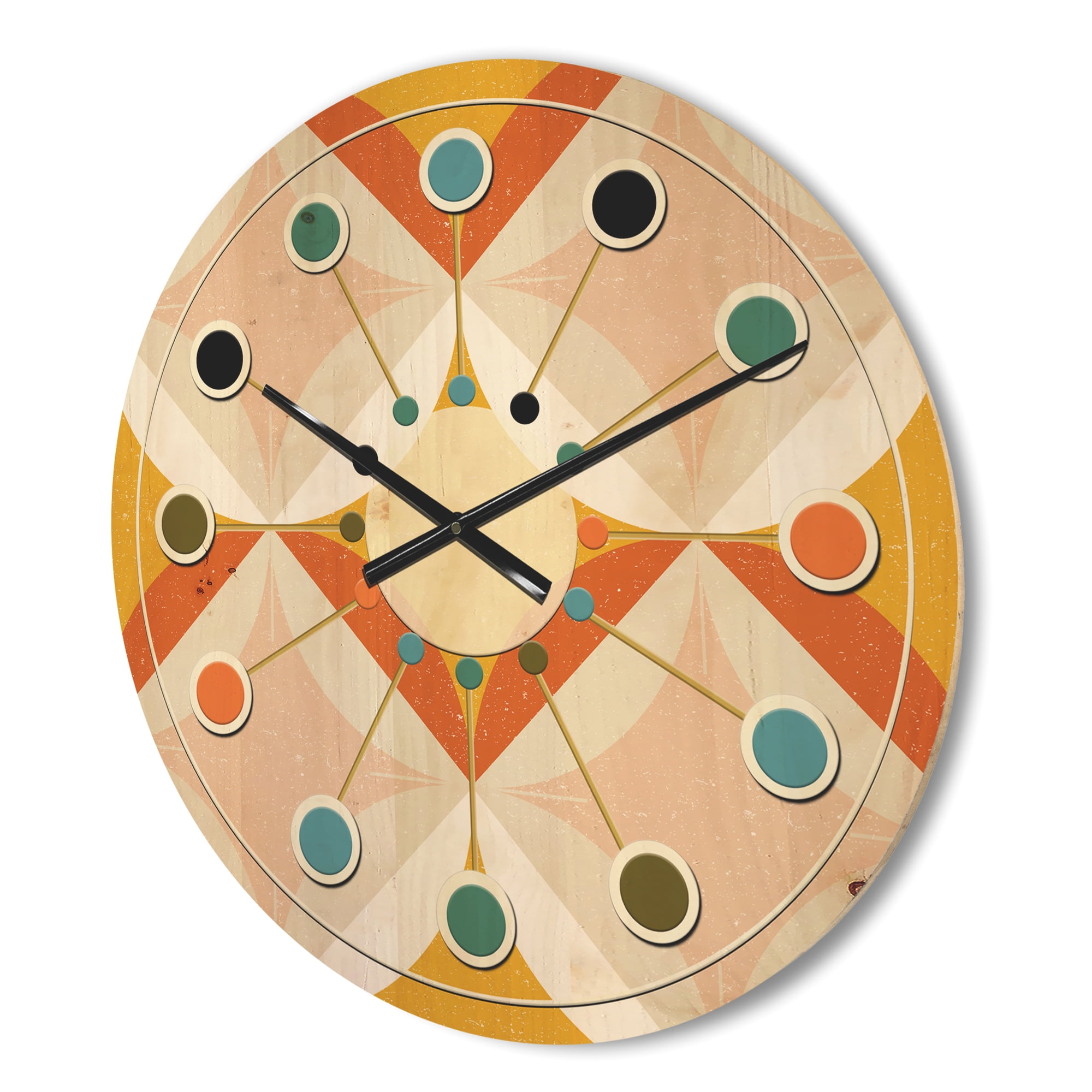 Designart 'Abstract Retro Design XII' Mid-Century Modern Wood Wall Clock