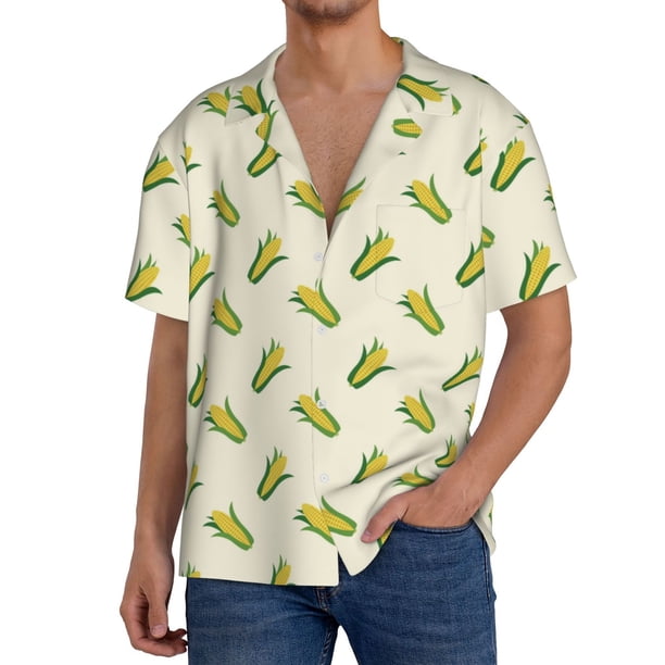 Fotbe Corn Camisa Estampada de Manga Corta para Hombre, Casual de Verano, Estilo Playero, Sin Arrugas-Small
