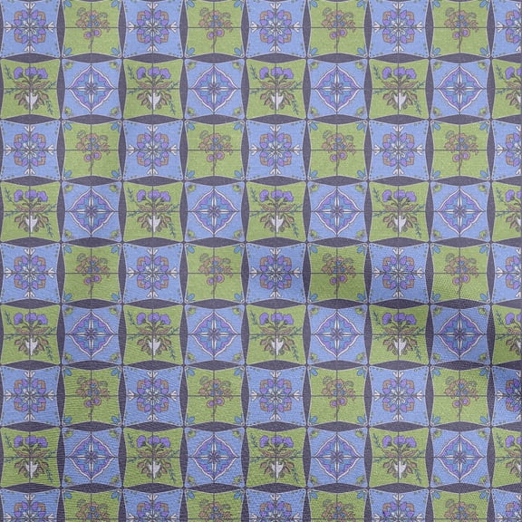 oneOone Polyester Spandex Light Green Fabric Asian Tile Traditional Floral Sewing Craft Projects Fabric Prints By Yard 56 Inch Wide