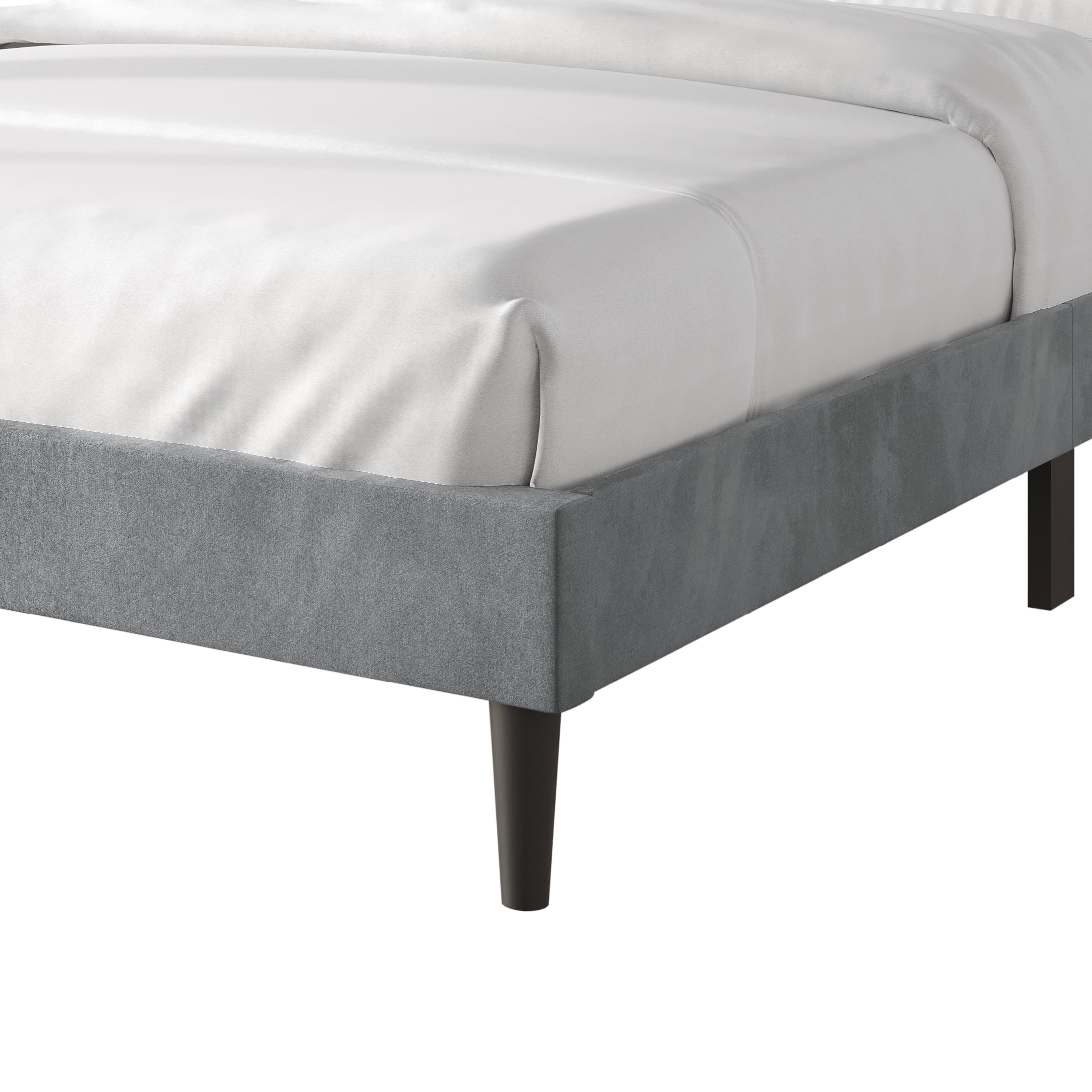 Castle Place Sophisticated Wingback Velvet Upholstered Queen Platform Bed, Light Grey