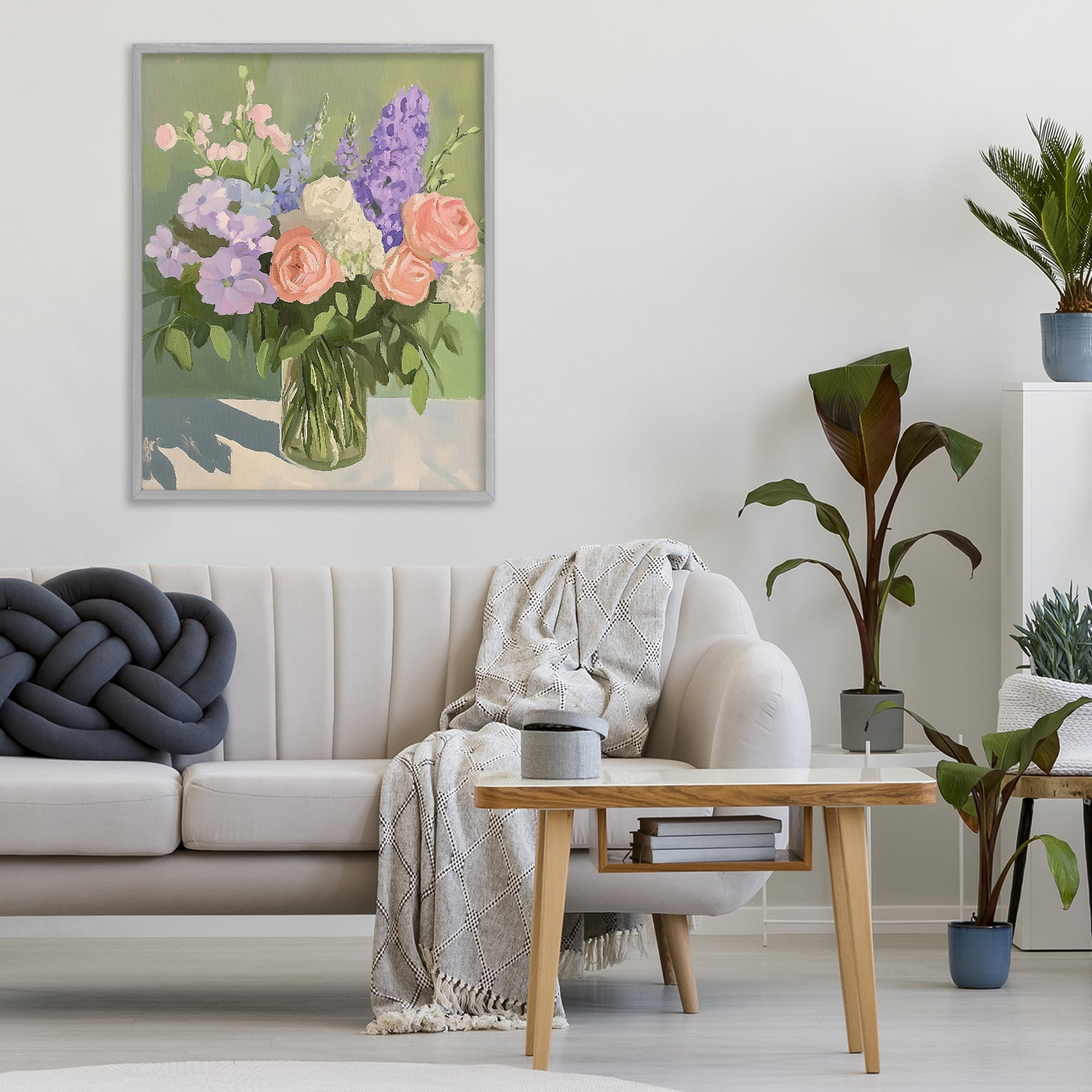 Stupell Industries Mixed Roses & Lilacs Bouquet Gray Framed Giclee Art, design by The Prints Vibe