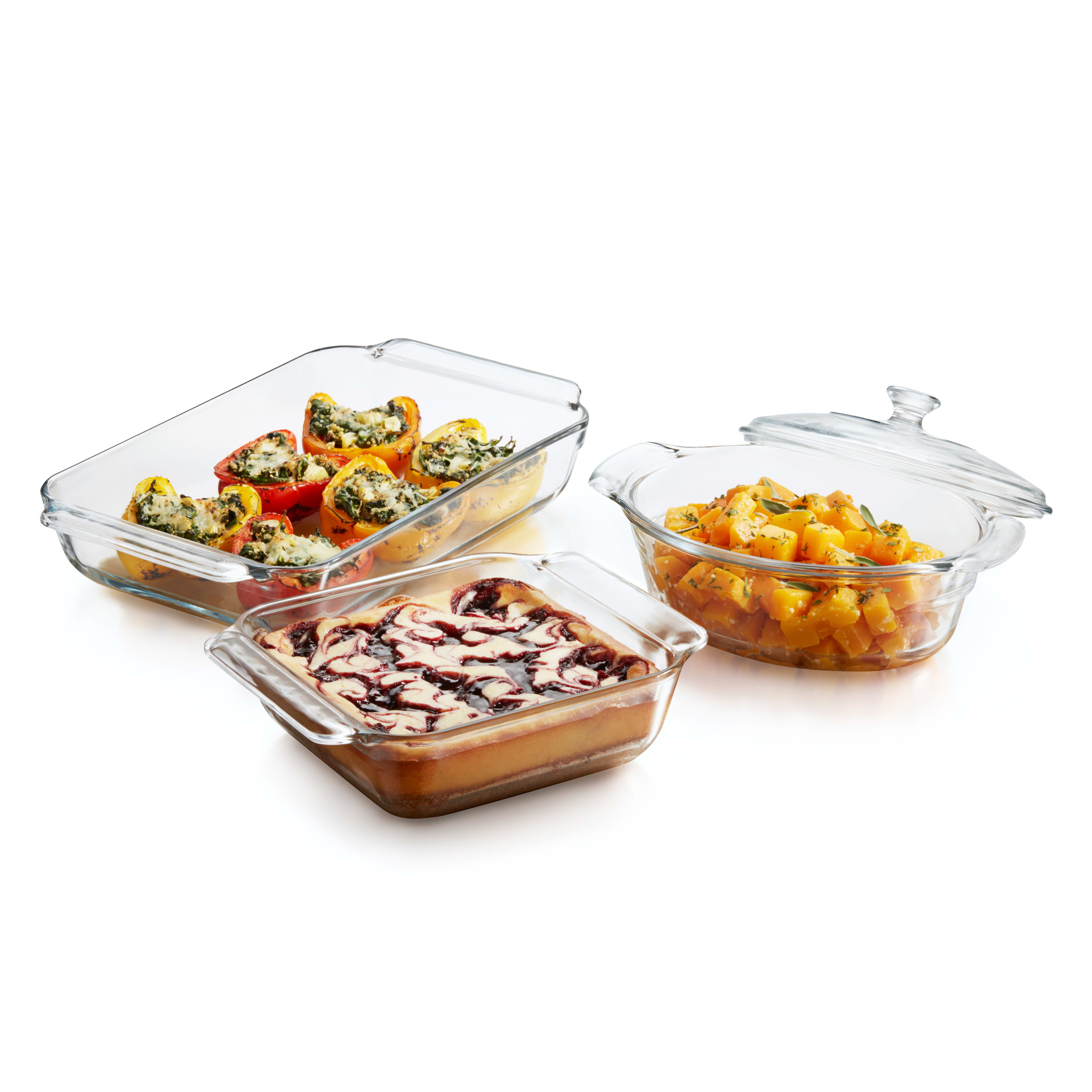 Libbey Baker S Premium 3 Piece Glass Casserole Baking Dish Set With 1 Cover
