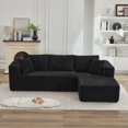 thumbnail image 3 of 106" Black Plush Corduroy Modular Sectional Sofa L-Shape with Right Facing Chaise, Deep Seat Modern Living Room Couch, No Assembly Required, SF502BK-RFC, 3 of 26