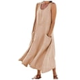 thumbnail image 1 of CHOK Robes d'Été Décontractées Femmes Coton Lin à Fleurs Robe Maxi Femme Sans Manches Débardeur Longue Fluide Robe Bohème Robes d'Été Fluides pour Adolescentes avec Poches Gris Foncé 3TG, 1 of 6