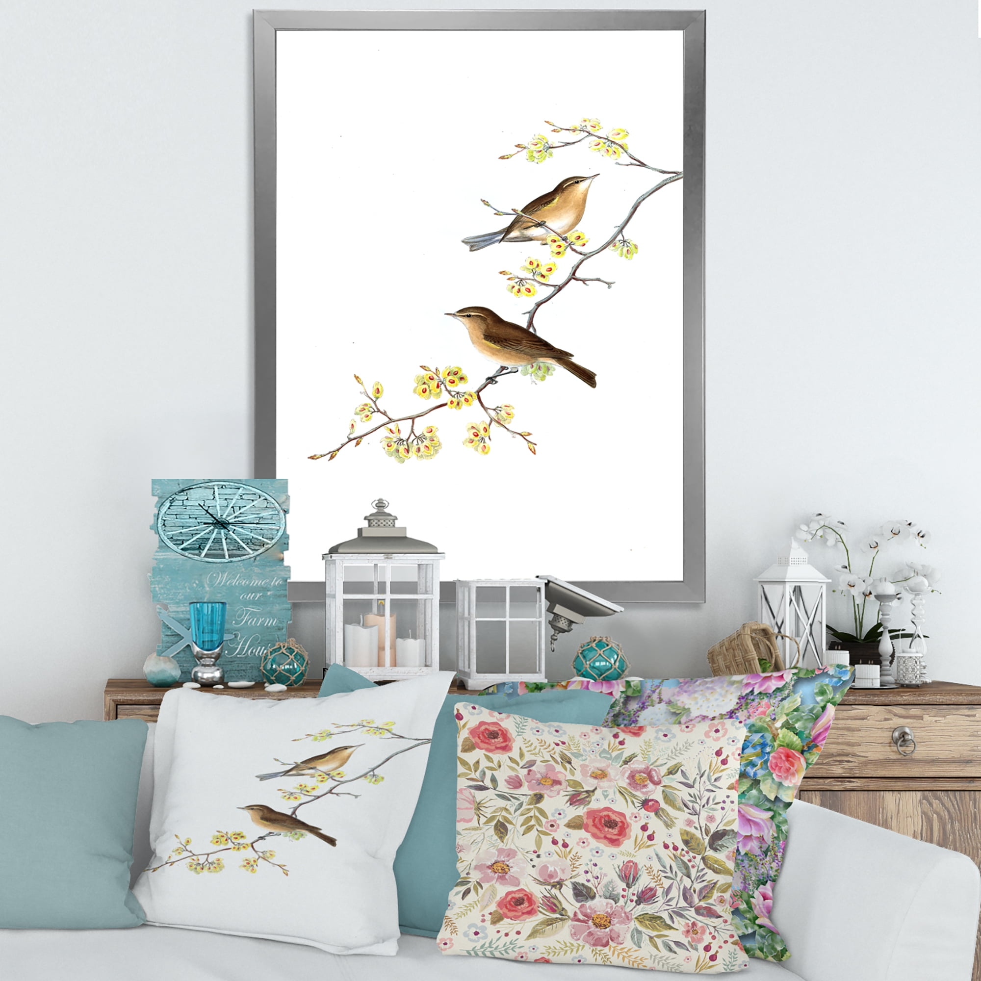 Designart 'Little Birds Sitting On The Tree Branches II' Traditional Framed Art Print