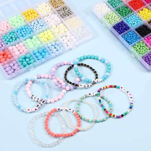 5572Pcs 24 Color Glass Beads Bracelets Kit 14 Color Acrylic Beads with Bracelet Rope Colorful Letter Beads Heart Beads DIY Beads Bracelet Making Kit for Kids Bracelet Earrings