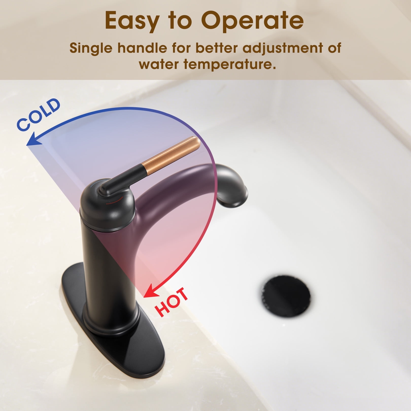 Wowkk Bathroom Faucet Rose Gold Matte Black Bathroom Sink Faucets Single Handle Vanity Faucet Pop-Up Drain Included, Modern RV Faucet with Water Supply Line and Deck Mount 1 Hole or 3 Hole