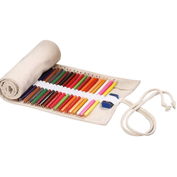 Estuche de lona enrollable para lápices de gran capacidad, estuche para lápices de colores, estuche de papelería, organizador de lápices para estudiantes, artistas, regalos para viajeros, color blanco Namotu CZBG-XM140-1