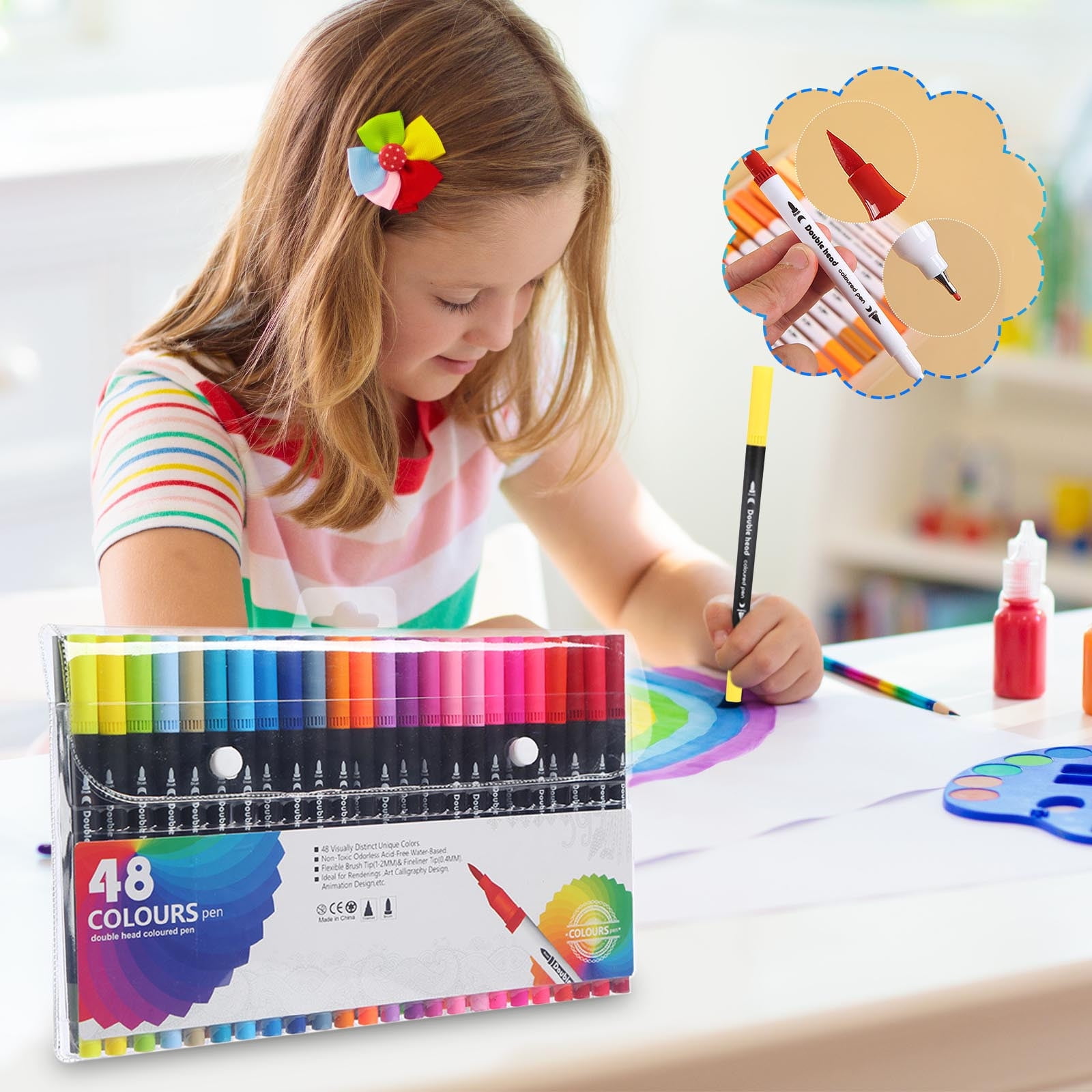 SPOORYYO Double Line Pen Color Hand Account Pen Dream Metal Pen Hand-painted Highlighter Marker Pen Set