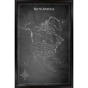 Chalk Map - North America Wall Poster, 14.725" x 22.375", Framed