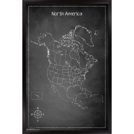 Chalk Map - North America Wall Poster, 14.725" x 22.375", Framed