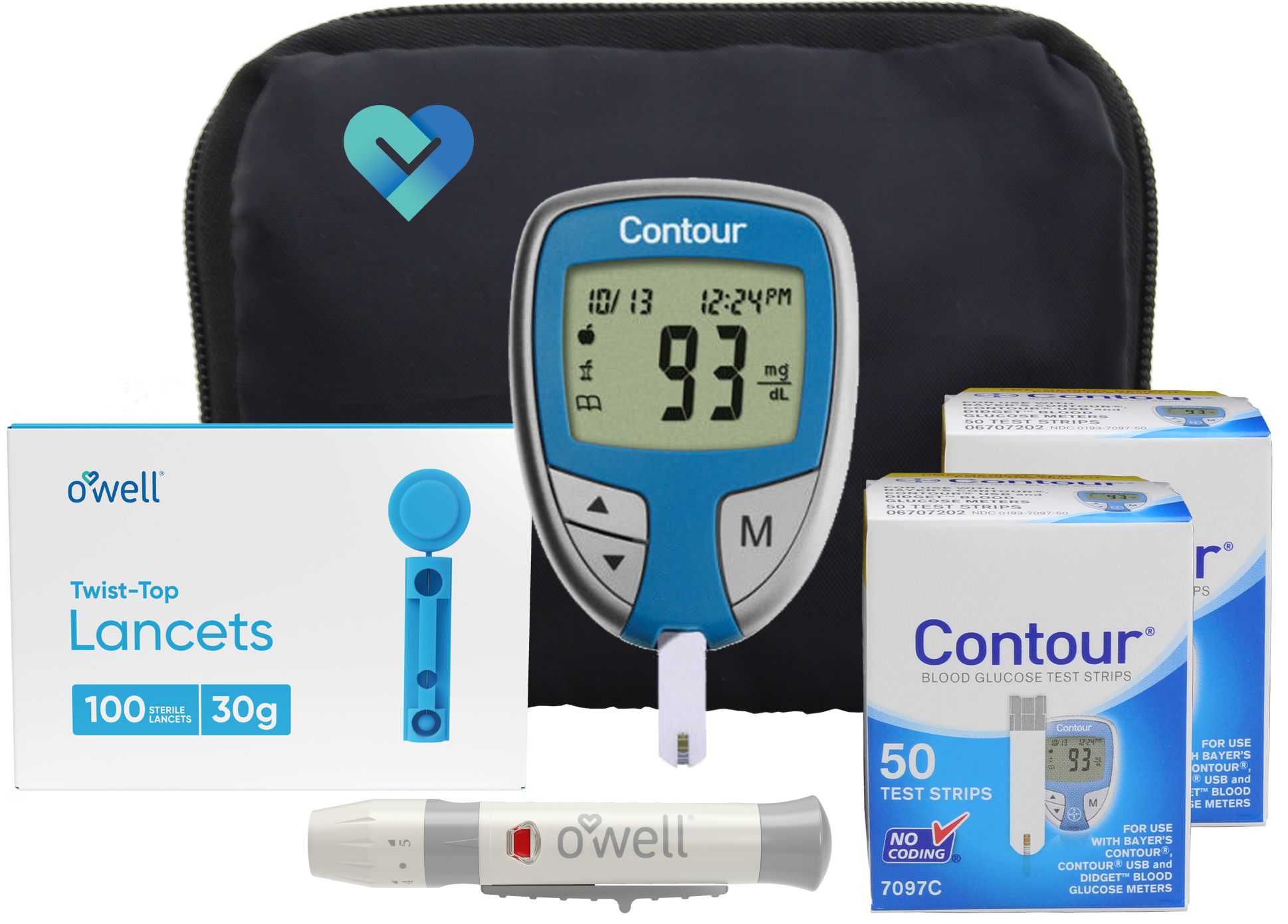 Contour Diabetes Blood Glucose Testing Kit Contour Meter, 100 Contour