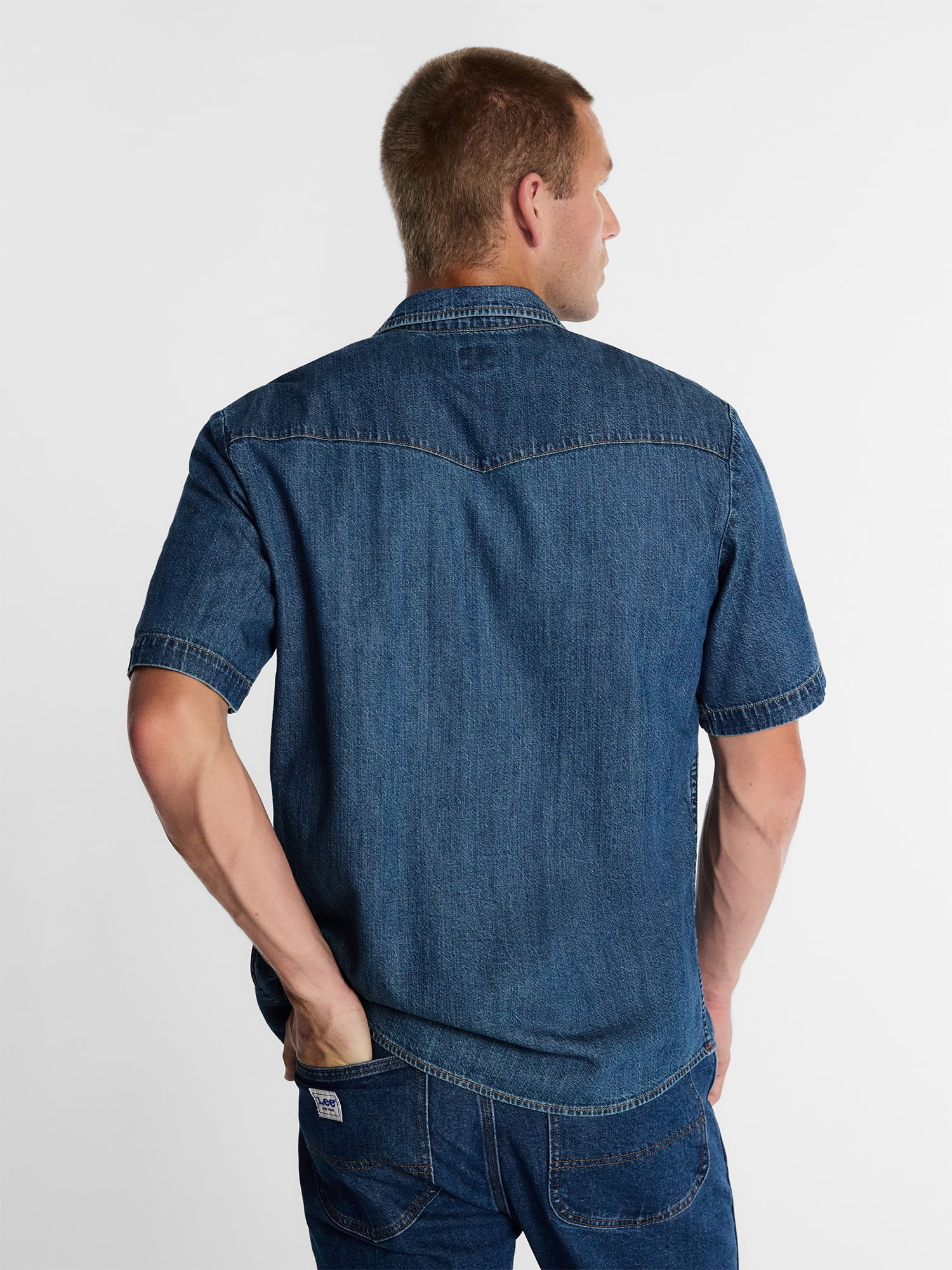 Kacey Lee Men's Western Denim Shirt with Short Sleeves, Sizes S-2XL