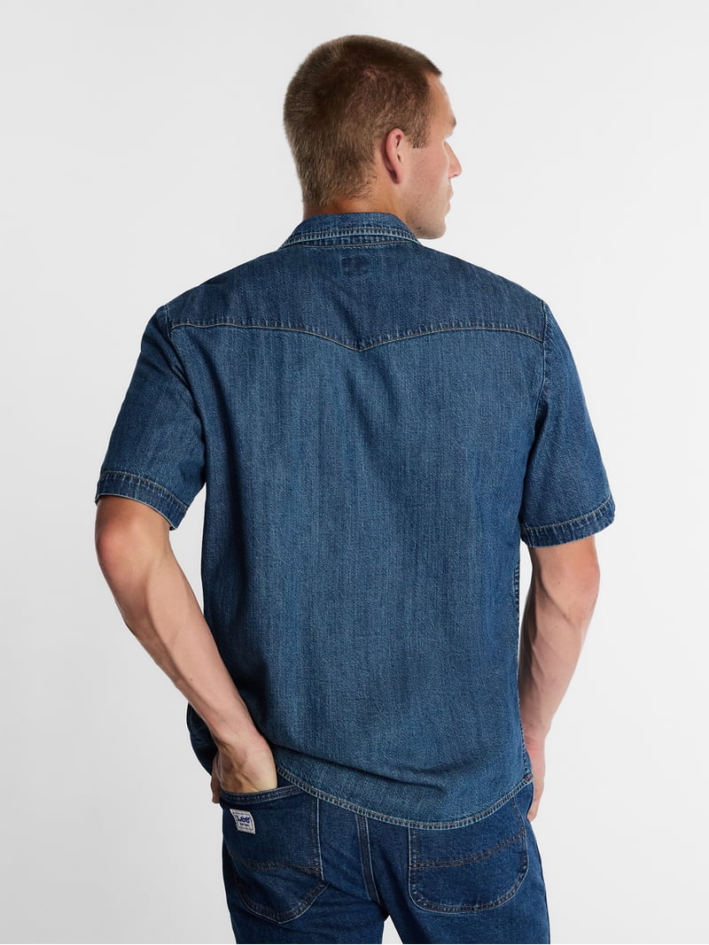 Kacey Lee Men's Western Denim Shirt with Short Sleeves, Sizes S