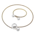 thumbnail image 2 of 2Pcs Pearl Hand Chain Necklace Set Ladies Fashion Pearl Bracelet Bride Jewelry Neck Choker Wedding Dress Accessory (Golden), 2 of 3
