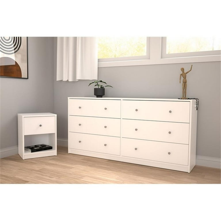 Home Square 2 Piece Modern Wood Dresser and Nightstand Bedroom Set in White