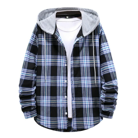 YAYUBA Men's Flannel Hoodie Shirts Plaid Casual Button Down Long Sleeve Lightweight Hooded Button Up Shirt with Pockets
