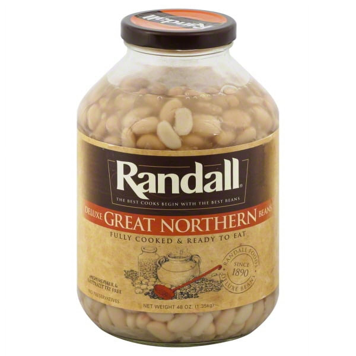 (2 pack) Randall Deluxe Great Northern Beans, 48 oz Glass Jar – Fully Cooked, Family Size (No Spice)
