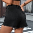 thumbnail image 4 of Women'S Rhinestone Denim Shorts Summer High Waist Frayed Raw Hem Jeans Shorts Black S, 4 of 9