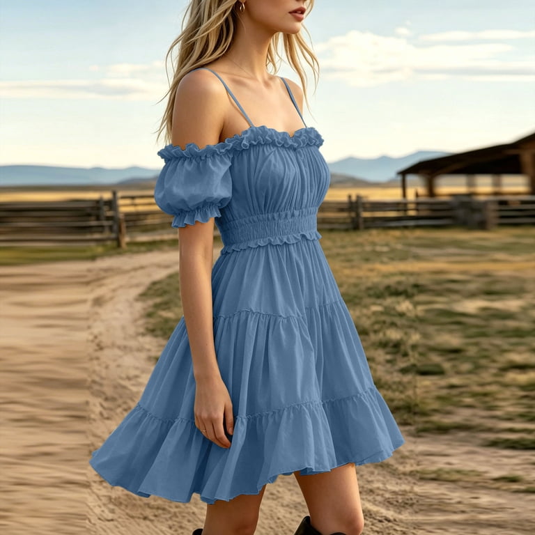blue mini flowy dress Blue & White Toile Mini Dress - All Dresses
