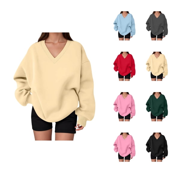 Women's Sweatshirt Fall Winter Comfort V Neck Oversized Sweat Shirts Pullover Tops