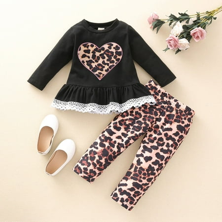 

Simplmasygenix Children s Day Gifts Kids Tops Clearance Toddler Baby Girls Leopard Heart Lace Ruffles T shirt Tops+Leopard Pants Outfits