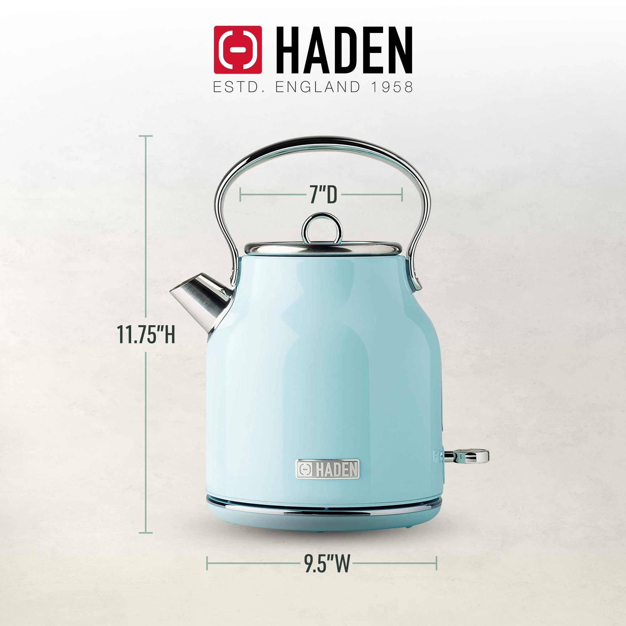 Open Box Haden Heritage 1.7L Stainless Steel Electric Water Kettle, Turquoise