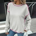 thumbnail image 3 of TKLPEHG Fall Womens Clothes Womens Sweatshirt Crewneck Long Sleeve Fashion Sweatshirt Contrast Pink Trim Loose Pullover (Gray,L), 3 of 8