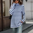 thumbnail image 2 of Womens Tops, Women Striped Turtleneck Sweater Long Sleeve Pullover Fall Fashion Jumper Tops Casual Loose Color Block Comfy Tunic Blue M, 2 of 5