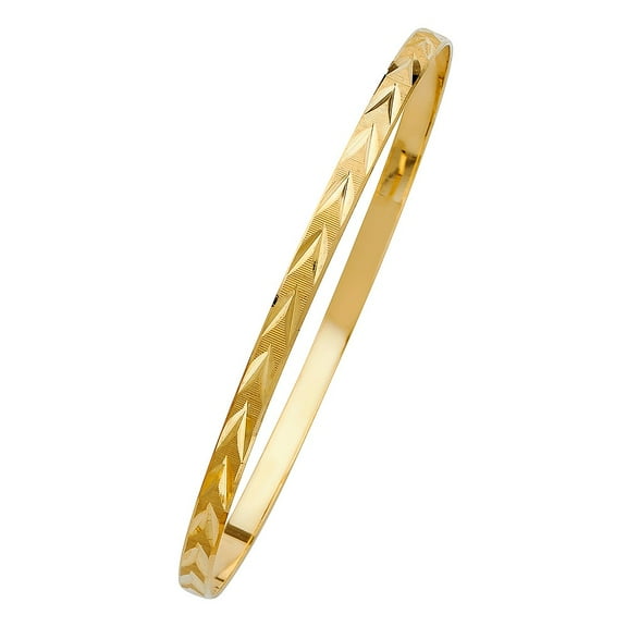 14k Yellow Gold Diamond-Cut 4-mm Solid Bangle Bracelet - 7" or 8"