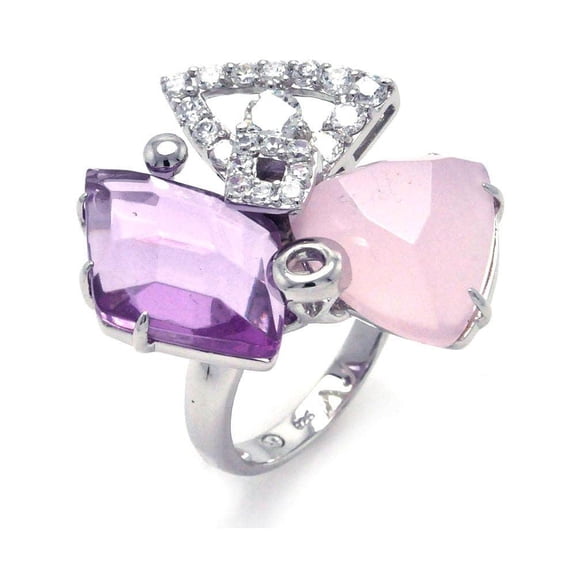 Sterling Silver 925 Rhodium Plated Multi-color Cubic Zirconia Cocktail Ring Jewelry Female Size 5