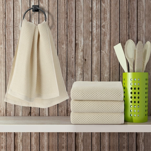Piccocasa 100% Cotton Waffle Weave Kitchen Tea Towel Soft Absorbent Quick Drying 4PCS Set 13" x 27" Beige