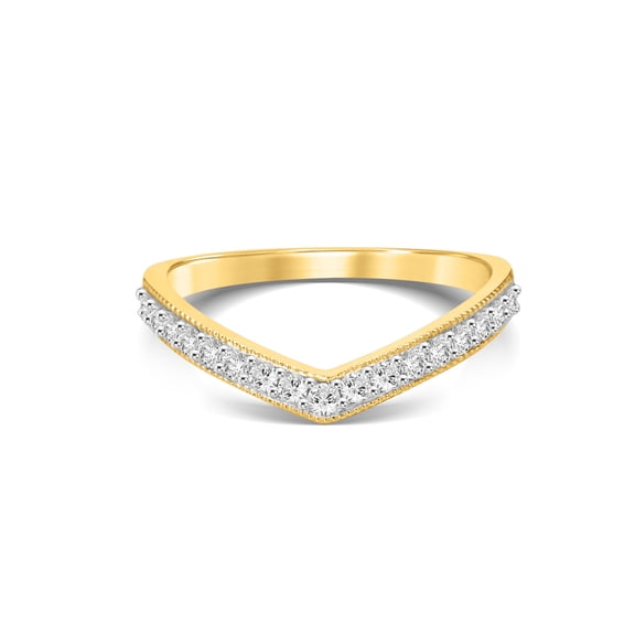 Wedding Rings for Her | Women's 1/6 CTTW V Shaped Lab Created Diamond Band | Real 10 Karat Yellow Gold | Certified by Gemmologists | Perfect Anniversary Band or Promise Ring | Size 7.5