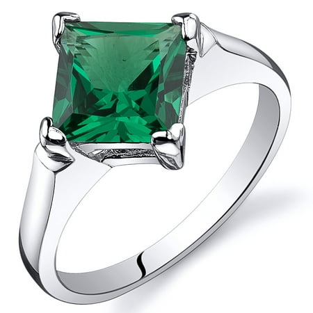 Peora 1.50 Ct Created Emerald Engagement Ring in Rhodium-Plated Sterling Silver