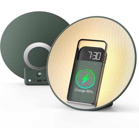 Kuangxiang Digital Tabletop Sunrise Alarm Clock with Wireless Phone Charging, Green