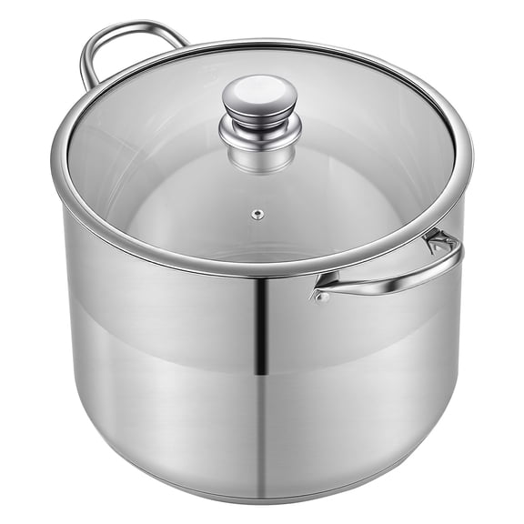 KFFKFF 16-Quart Stainless Steel Stock Pot with Glass Lid, PFOA-Free and PFAS-Free, Suitable for Gas, Induction, and Electric Stoves, Ideal for Cooking Soups, Stews, and Pasta