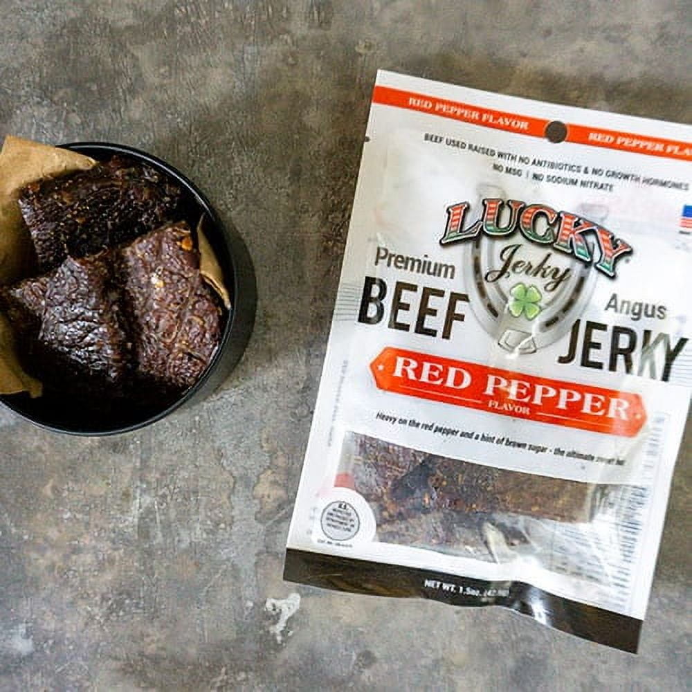 Lucky Beef Jerky Red Pepper Slab, No Antibiotics, High Protein, 1.5 oz bags - 8 Pack