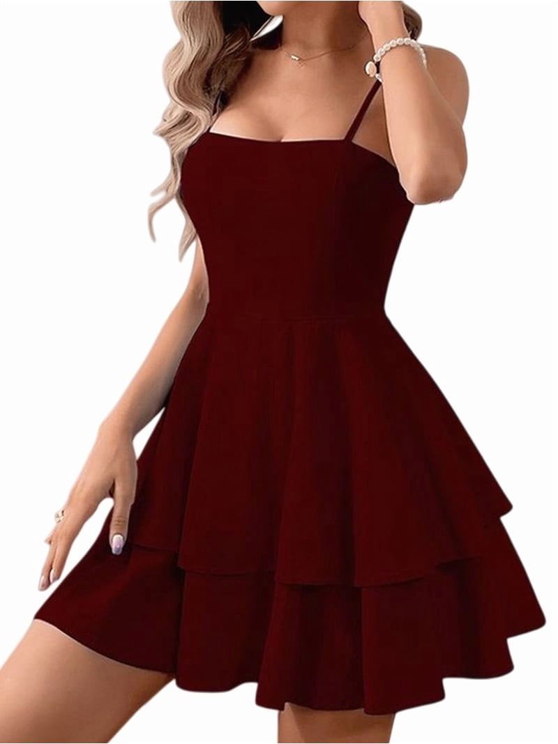 little club dresses Women'S Backless Bow-Knot Tie Spaghetti Strap Mini Dress Party Wine Red #26 M 20 Forgotten '90s Fashion tinyimg_skip from shoulder to hem Color:Sienna mini night club dresses