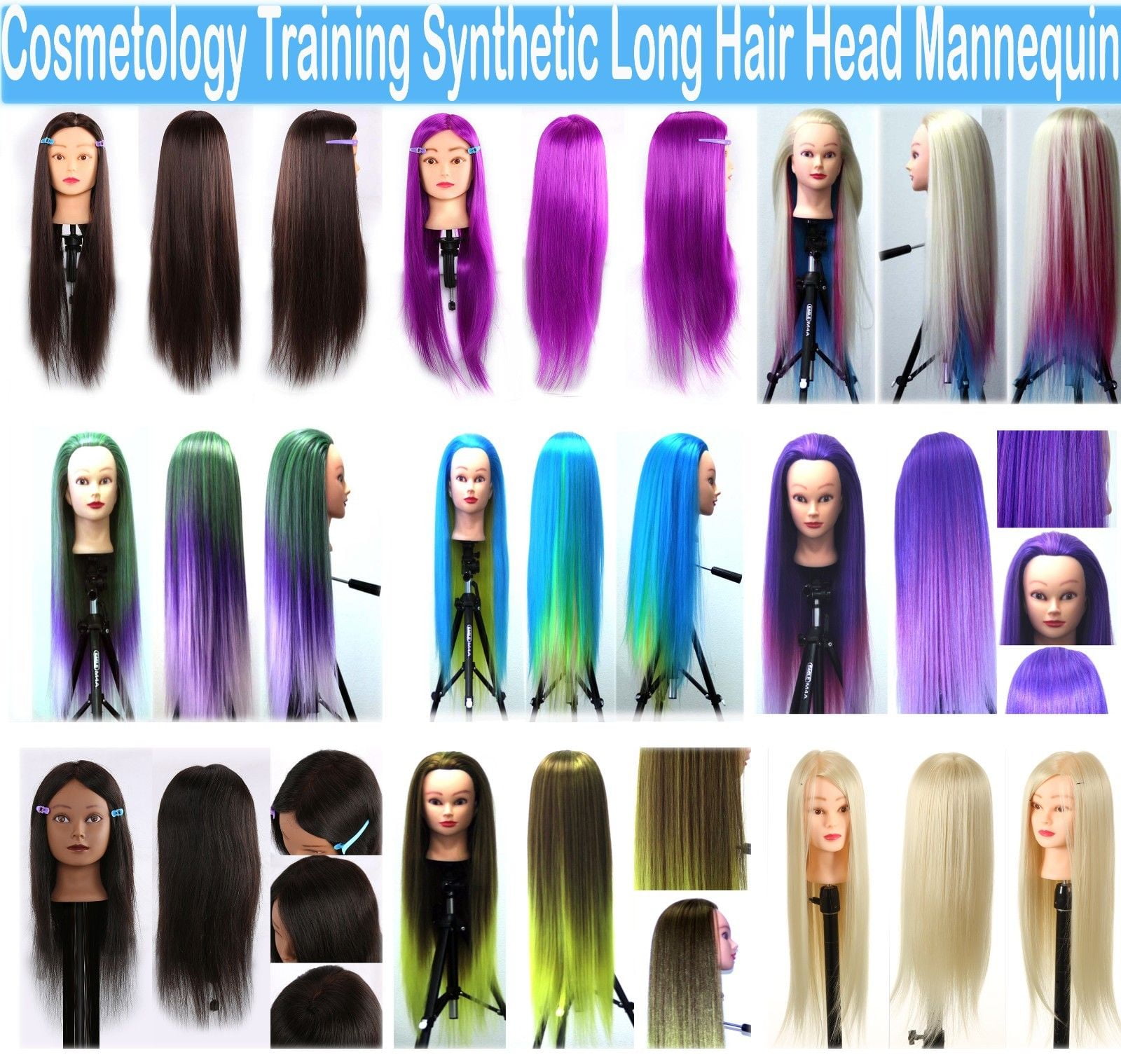 Cosmetology Mannequin Head with supper wave SYNTHETIC HAIR #purple color22"+ TABLE CLAMP