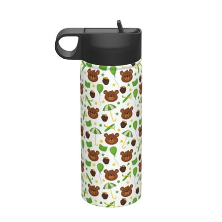 

Qekee Cute Bear Print 18OZ Sports Insulated Kettle Coffee Mug Travel Tea Mug Thermos Cup 18 Stainless Steel Water Bottle For Running Hiking Cycling