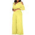 thumbnail image 1 of Tumotour Jumpsuits for Women Summer Long Sleeve Ruffle Rompers Comfortable Workout Wide Leg Long Pants Casual Solid Color Loose Overalls with Pockets for Trendy Beach Vacation Outfits, 1 of 6