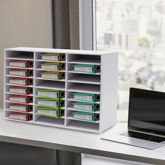 Desktop File Holder, Modern White Literature Organizer, Office Mailbox 24-compartment Literature Organizer 29*11.9*23.5in