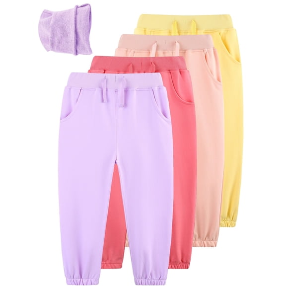 WIBACKER 2-7T Toddler Girls' Sweatpants 100% Cotton Solid Color Jogger with Pockets Elastic Waist Pants for Kids School Sports