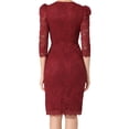 thumbnail image 3 of INSPIRE CHIC Women's Elegant Lace Dress 3/4 Sleeve Wedding Guest Bodycon Cocktail Dresses XL Burgundy, 3 of 4