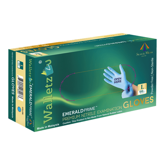 Walletz4U Emerald Prime Nitrile Gloves - 1000 Pcs - Medium