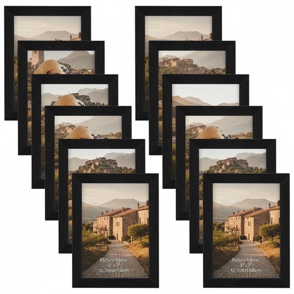 12-Pack 5x7 Black Picture Frames for Wall or Tabletop