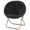 thumbnail image 3 of Magshion Saucer Chair Soft Faux Fur Folding Accent Chair, Lounge Lazy Chair Moon Chair Seat with Metal Frame for Bedroom Living Room, Black, 3 of 10