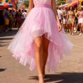 thumbnail image 2 of Colorful Layered Mesh Skirt, Asymmetrical High Waist, Elastic Waistband, Flowy Chiffon, Tiered Ruffle Hem, Long Tulle Skirt for Women, 2 of 5