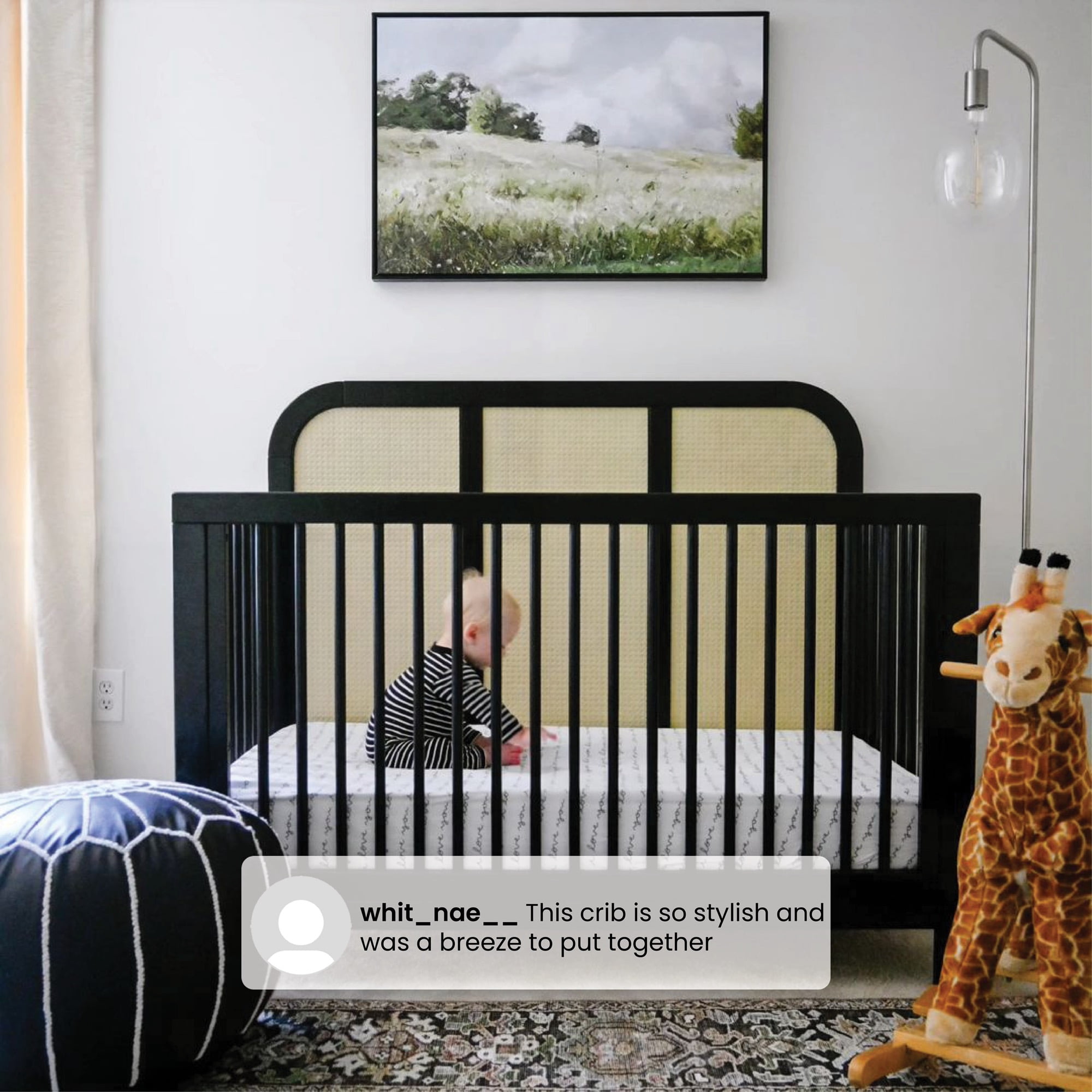 Simmons Kids Theo 6-in-1 Convertible Crib - Greenguard Gold Certified, Black/Textured Almond